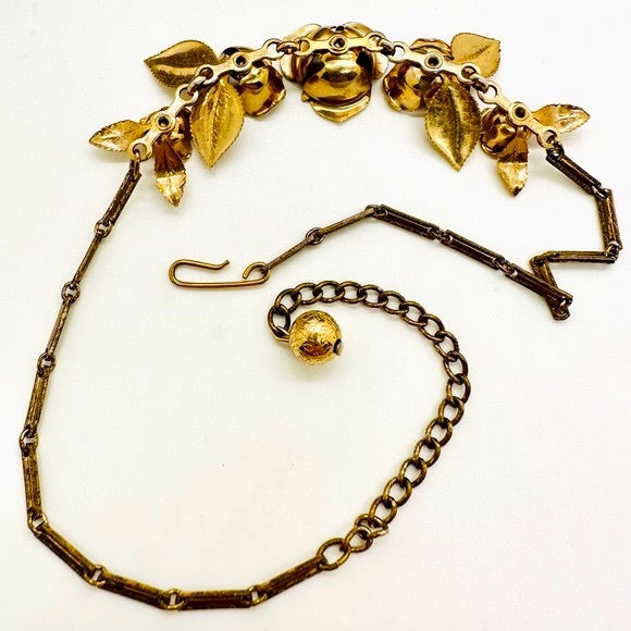 Vintage Deco Rhinestone Flower Statement Necklace - Picture 12 of 17